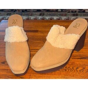 New York & Company Bailey Clog Faux Sherpa Lined Brown Tan Slip On Heel 9M